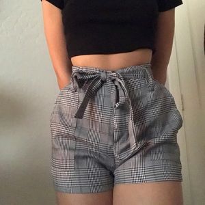 black & white plaid tie shorts